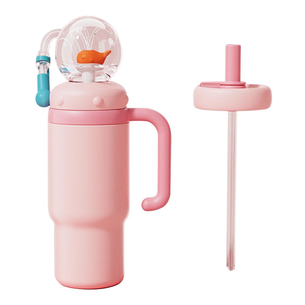 710ML Stainless Steel Whale Fountain Cup With Whale Sprinkler Handle Two Lid Straw Cup Durable Anti Drop Anti Overflow Fun Cup