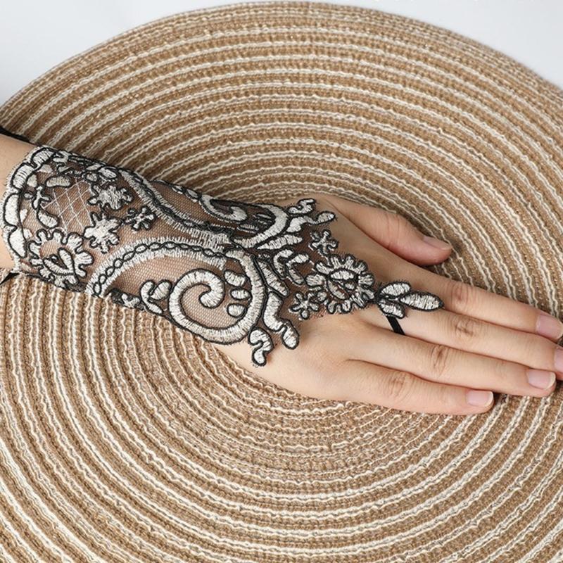 Handschuhe Handgefertigt Braut Hochzeit Handschuh Stickerei Spitze Armband & Verstellbares Seil