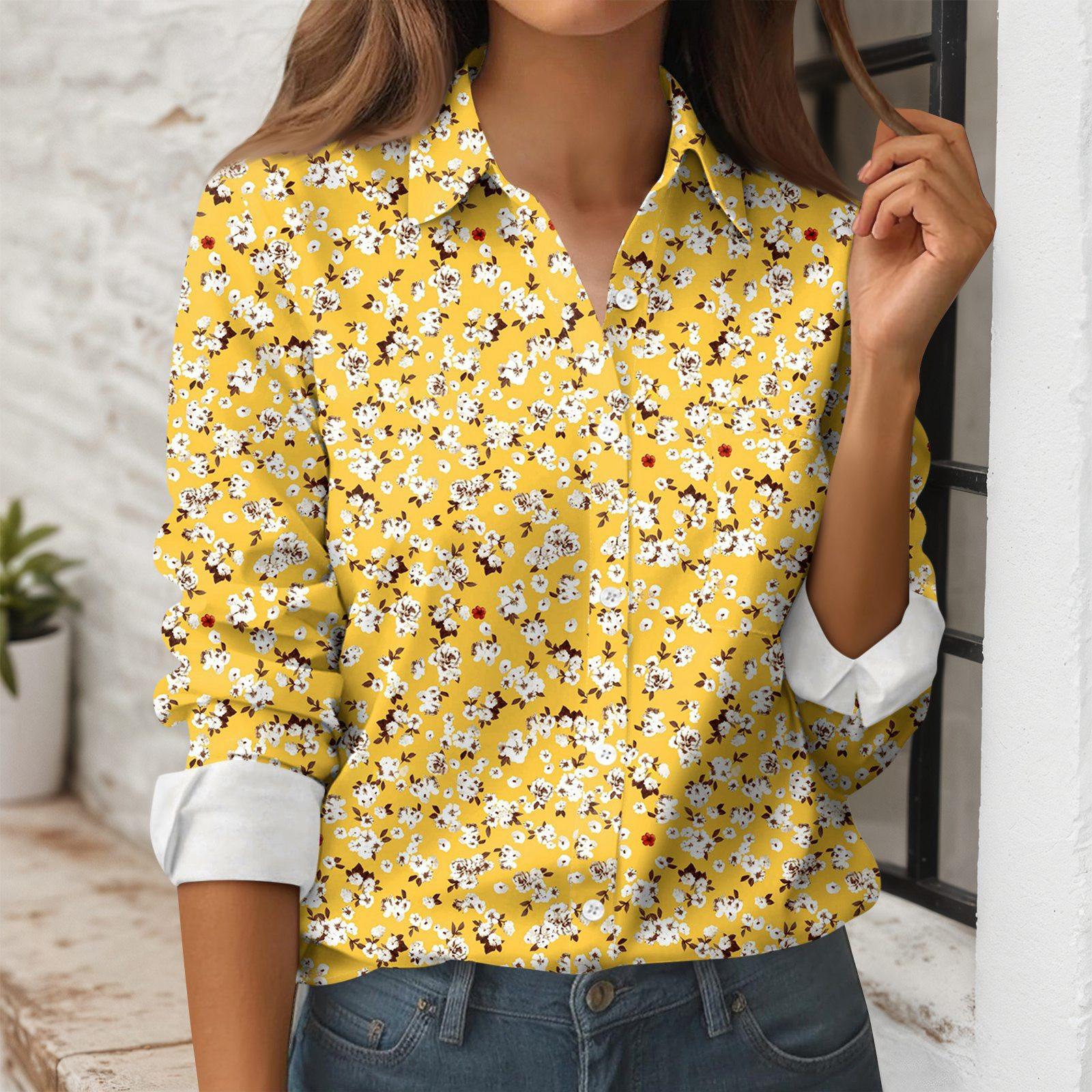 

Women s Button Down Prints Shirt Long Sleeve Shirt Business Work Tops Casual With Pockets Jacket XL