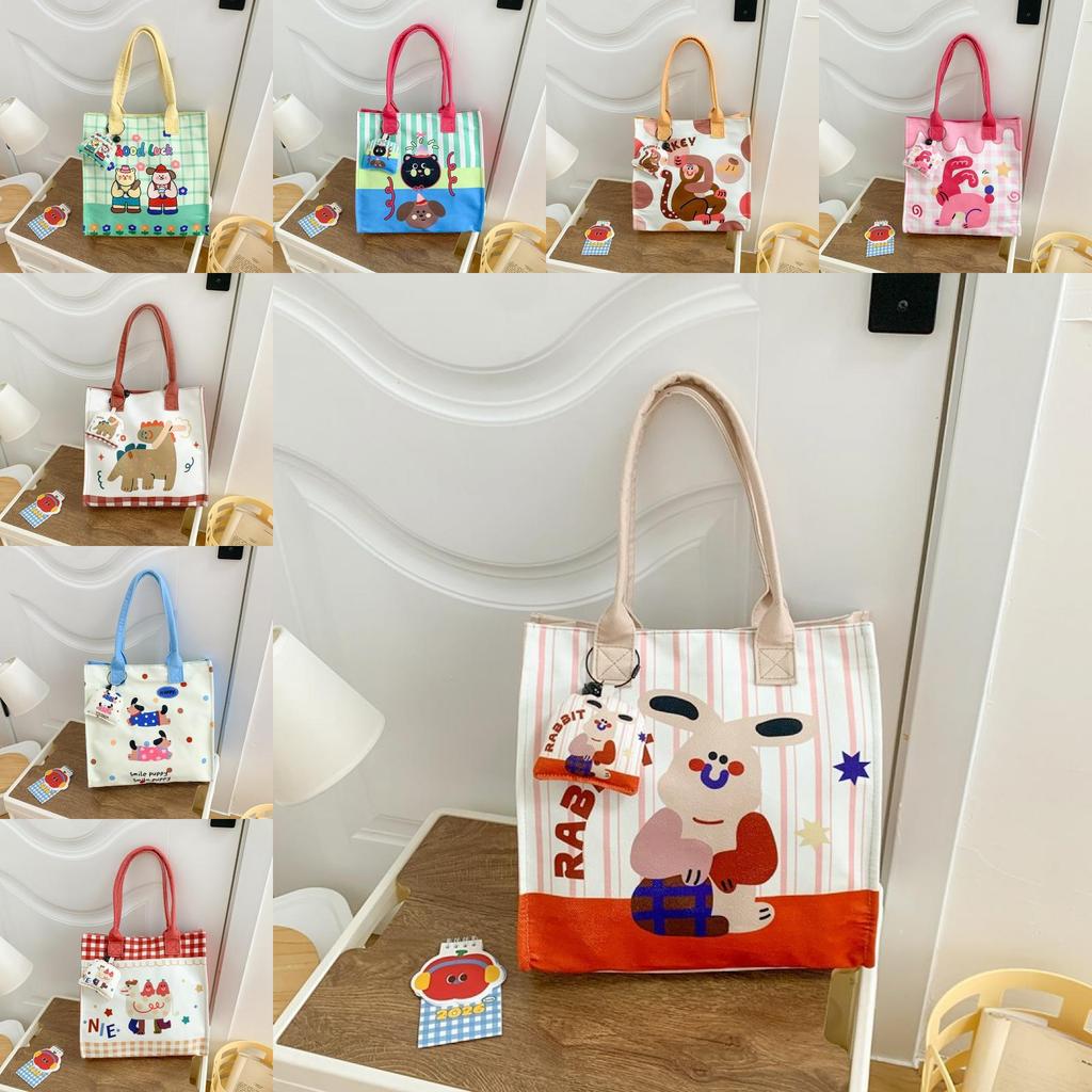 Dinosaur Cat Animal Pattern Canvas Lunch Bag For Kids And Toddlers