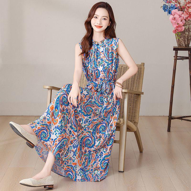 Vestido Elegante com Estampa Floral Plus Size para Mulheres de Meia-idade Vestido Longo de Algodão de Verão
