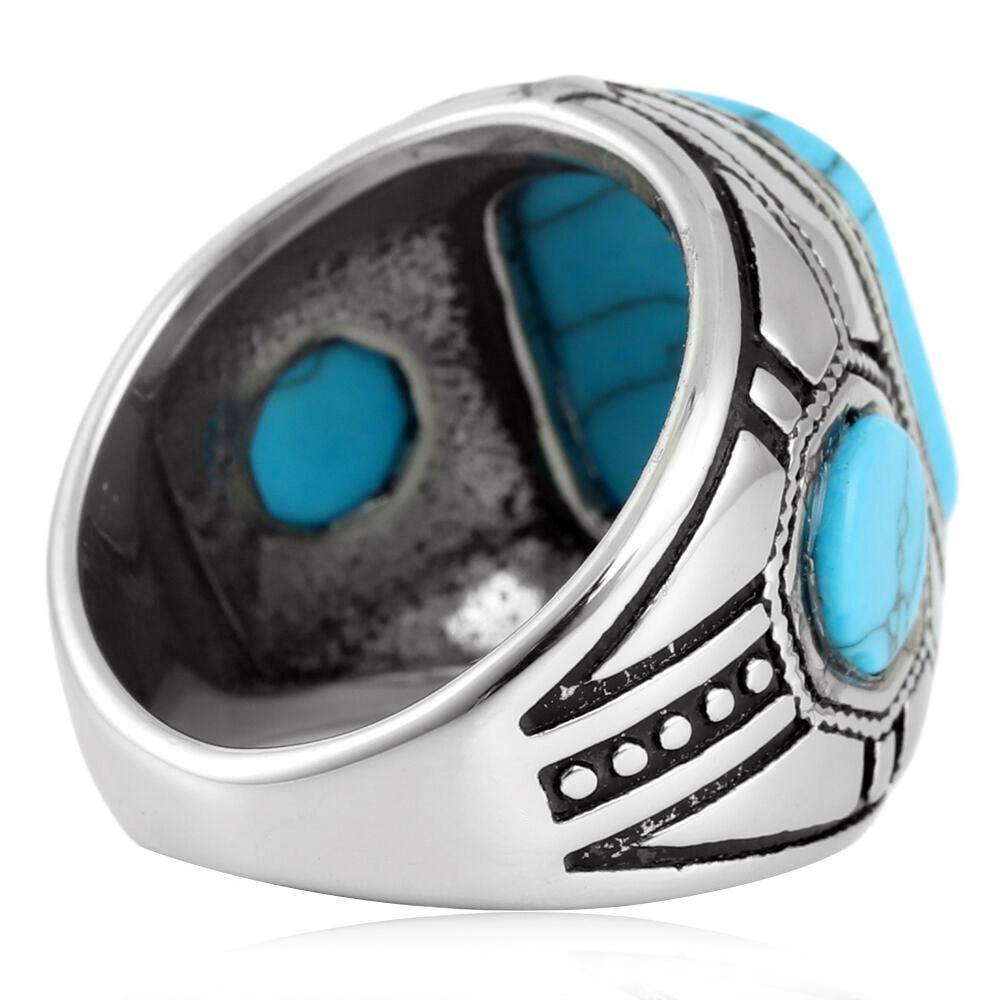 2026 Turquoise Pattern European and American Turquoise Men's Ring Trendy Personality Retro Court Couple Ring