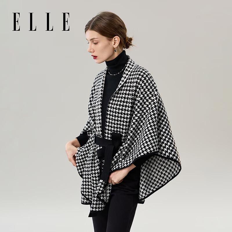ELLE Women's Retro Houndstooth Wool Blend Shawl Cape
