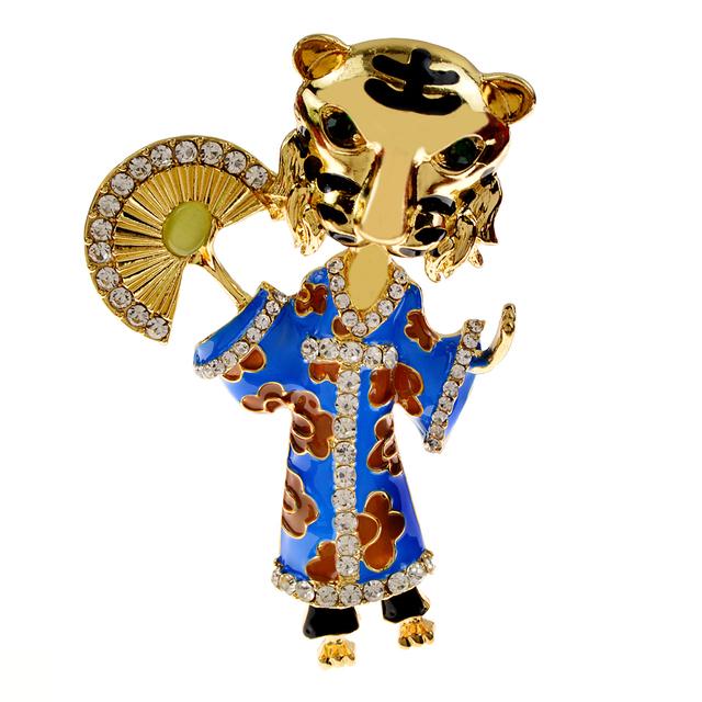 

Новые броши в виде тигра со стразами и одеждой, унисекс, эмаль, милый мультфильм, брошь-булавка в виде животного, украшения для офиса, вечеринки, подарки синий