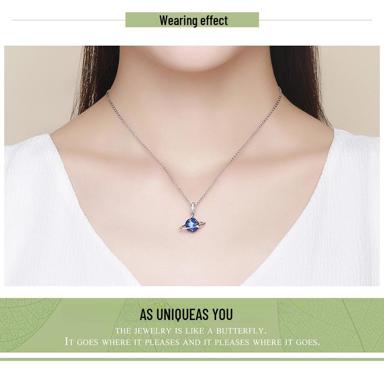 Yinziyun Korean Fashion Blue Planet 925 Silver Beaded Bracelet Pendant SCC933