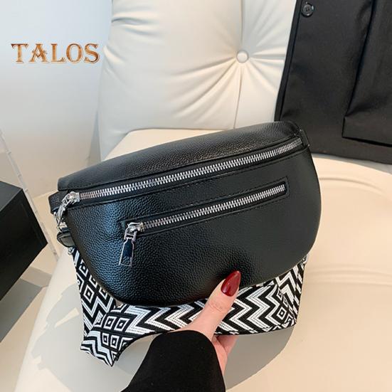 Unisex Crossbody Bauchtasche aus Kunstleder mit mehreren Reißverschlusstaschen Hüfttasche mit verstellbarem Gurt für Reisen Arbeit Sport