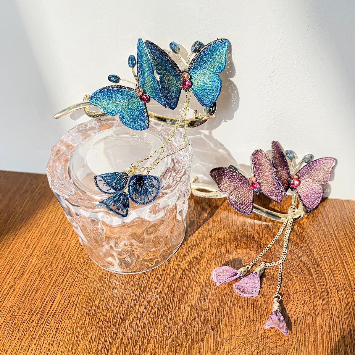 

Заколка для волос с вышивкой в ​​китайском стиле и бабочкой, аксессуары для волос, женская заколка в китайском стиле