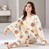 2Pcs/Set Spring and Autumn Women Pajamas Cute Floral Cotton Cartoon Long-Sleeved Clothing Korean Elastic HomeWear