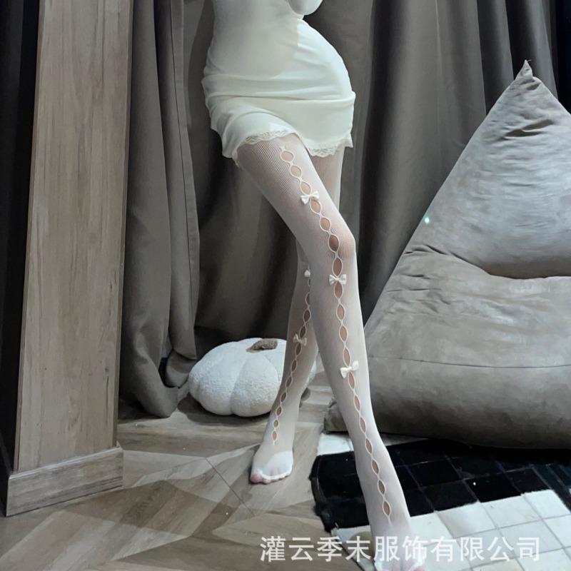 Sex Underwear New Empty Bow Mesh Fishnet Socks Pure Desire Girl JK White Pantyhose Stockings