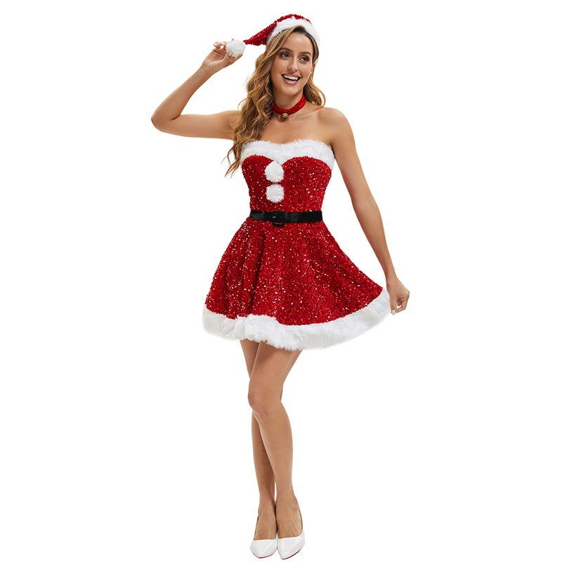 Hot Sale Pure Desire Christmas Sequin Tube Top Dress, Sequin Christmas Dress, Sexy Spice Girl Stage Party Dress Girl