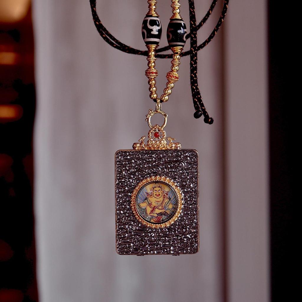 3D Hand-Painted Yellow Jambhala Thangka Zhakiram Gau Box Necklace