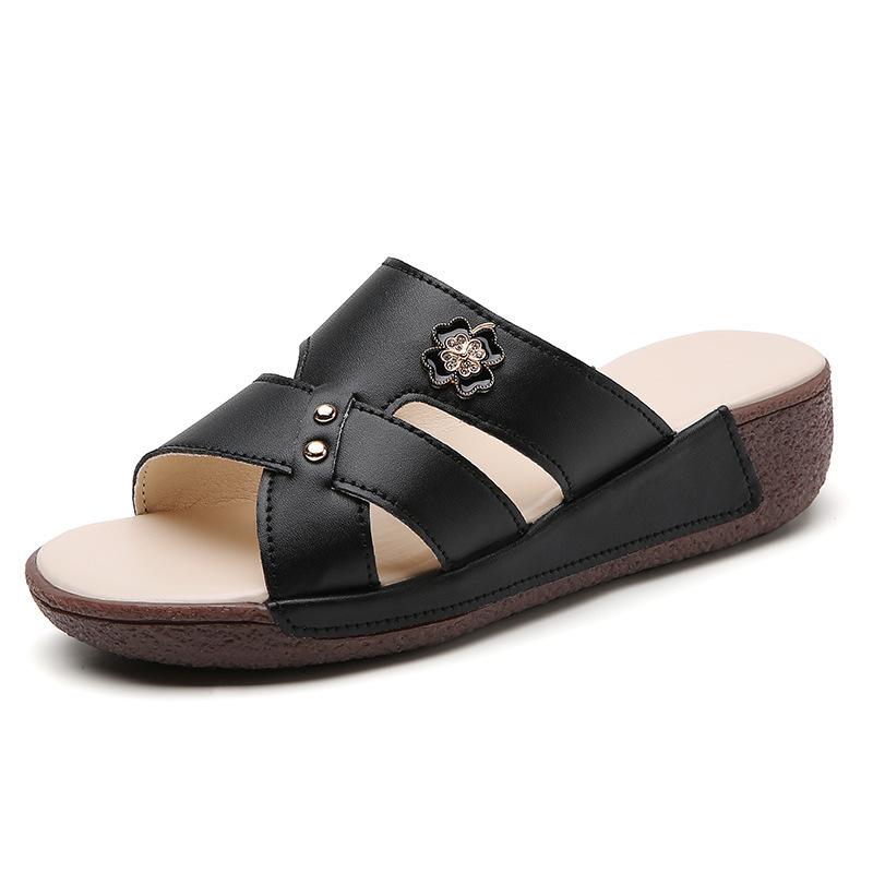 

Летние сандалии и тапочки из искусственной кожи для мам. Женские туфли для женщин среднего возраста. Женские сандалии и тапочки на танкетке и среднем каблуке. EU38/CN39 чёрный