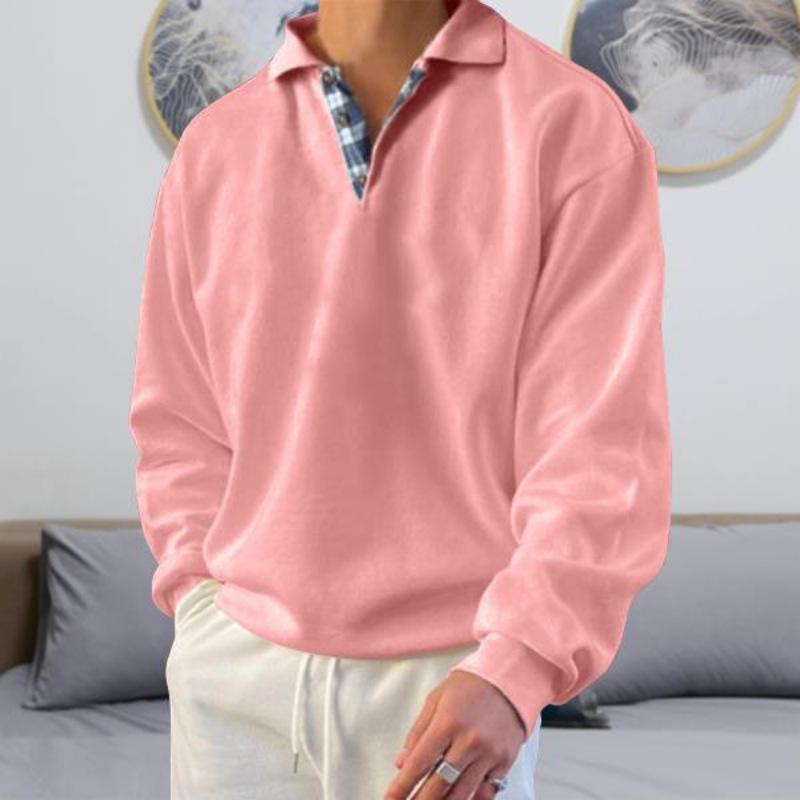 Men Fall Spring Sweatshirt Loose Lapel Solid Color Long Sleeve Pullover Buttons Casual Plus Size Mid Length Men Shirt Top