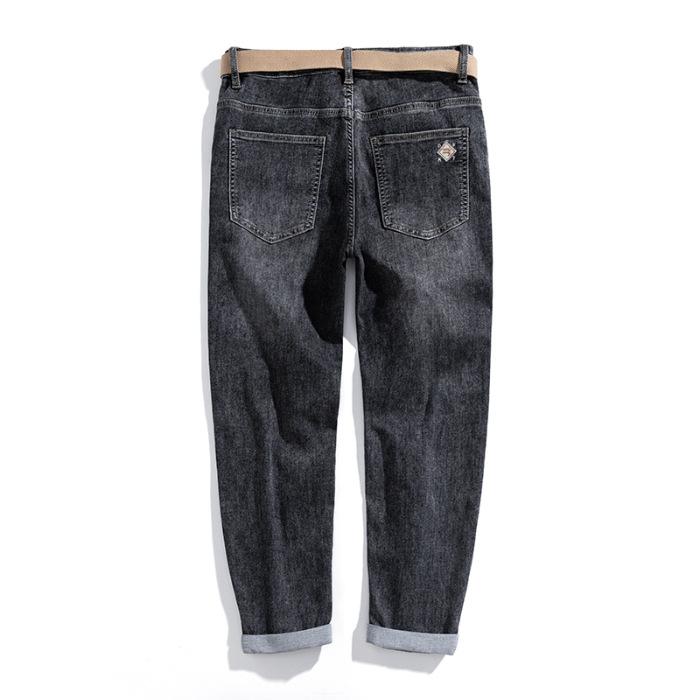 Spring and Summer Jeans Men's Thin Elastic Fit Small Foot Belt Nine-point Pants