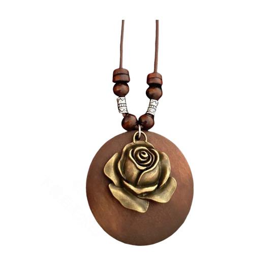 

Женская цепочка для свитера, однослойные деревянные бусины, декоративная роза, кулон, ретро-стиль, этническая одежда, украшения для свиданий, выпускного вечера, украшения для одежды, ожерелье G