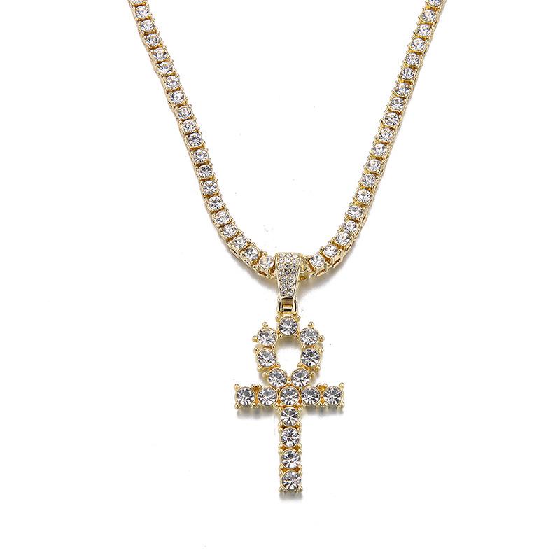 TEMU Creative Alloy Full Diamond Cross Necklace