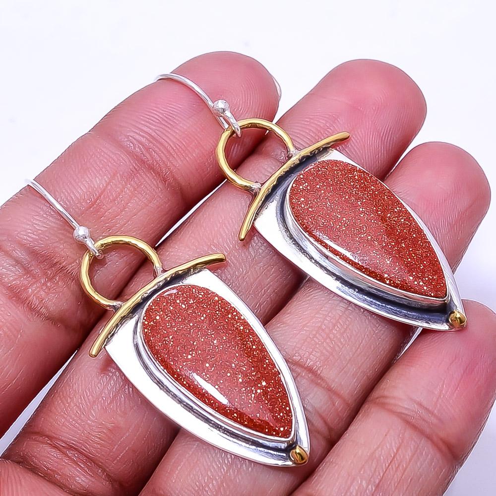 

Golden Sunstone 925 Sterling Silver Two Tone Earring 2.15 E40