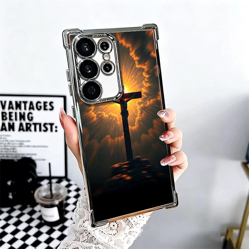 God Jesus Pray Cross Bible Plating Phone Case For Samsung Galaxy S24 S25 FE S26 Edge S23 Ultra S22 S21 Plus S20 Anti-Fall Airaba