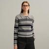 Women's Cashmere Color Block Striped Buttoned Polo Knit Top