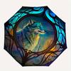 Wolf Window Art: Magical Night Wildlife Decor" Umbrella, Portable 3 Fold Compact Umbrella for Men & Women,S119
