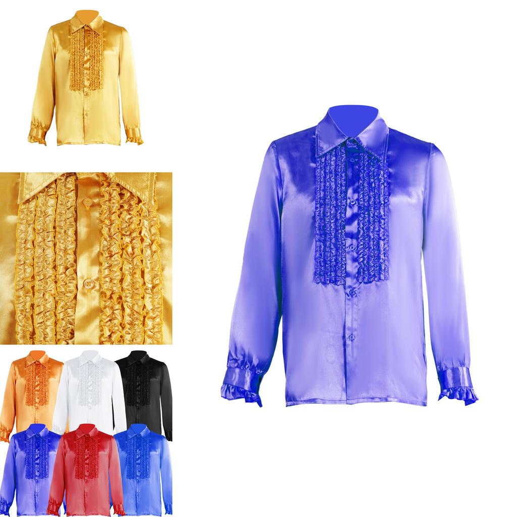 Polyester Satin Ballroom Performance Shirt For Men And Women With Ruffle Details For Halloween Stage Shows
