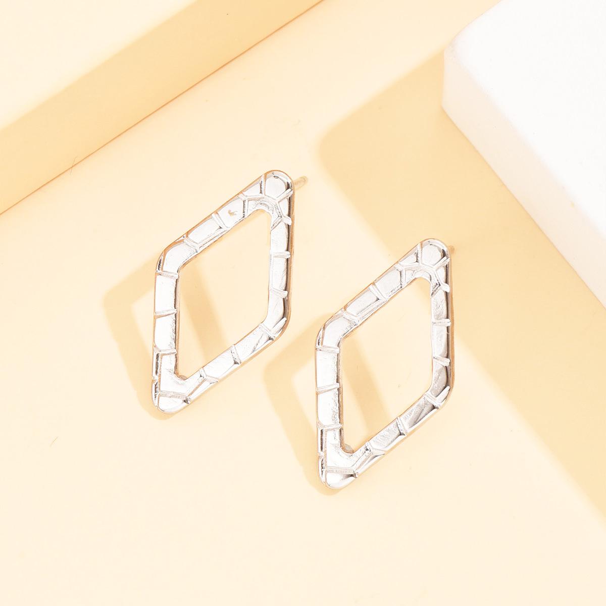 18K Gold Geometric Hollow Diamond Stainless Steel Stud Earrings for Women