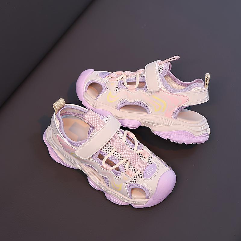 

Boys Girls Running Sandals Toes Capped Kids Sports Shoes Mesh Breathable 2025 Summer New Children Sneakers Non-slip Soft Sole 24 фиолетовый