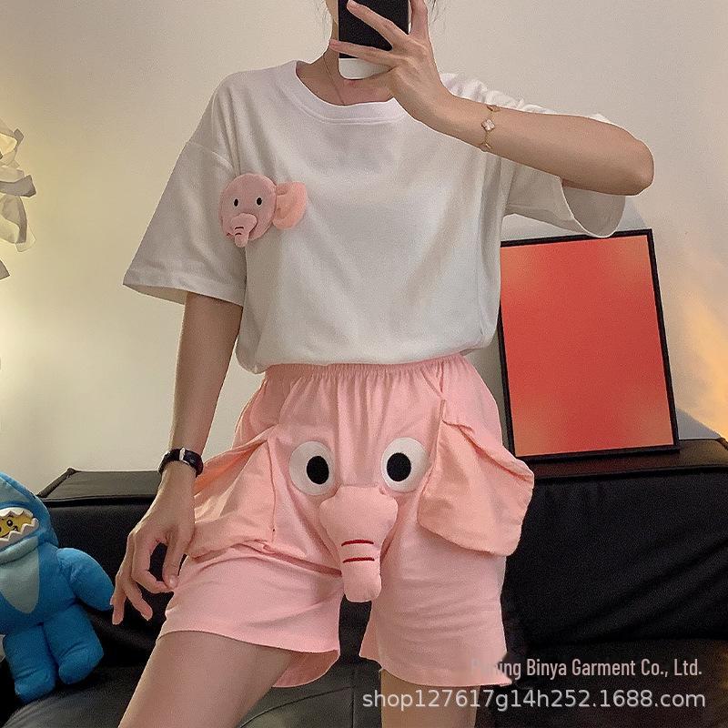 

«Летняя мультяшная парная пижама»: Милый слон для дам и сопливая свинья для мужчин XXXL (80-95 kg)