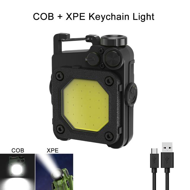 Portable Mini Flashlight USB Small LED Flashlight COB Rechargeable Keychain Light with Magnet Base for Fishing Walking Camping
