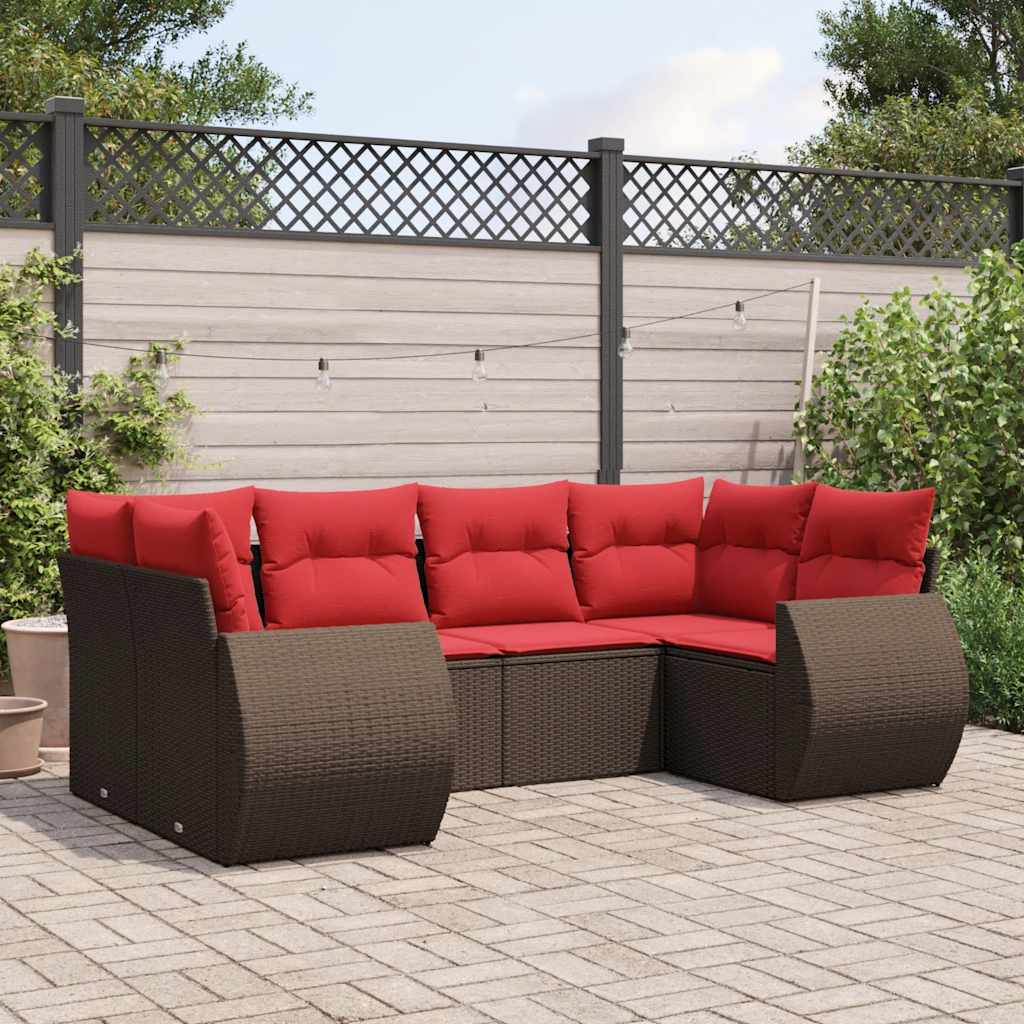 6 Piece Garden Sofa Set with Cushions Brown Poly Rattan