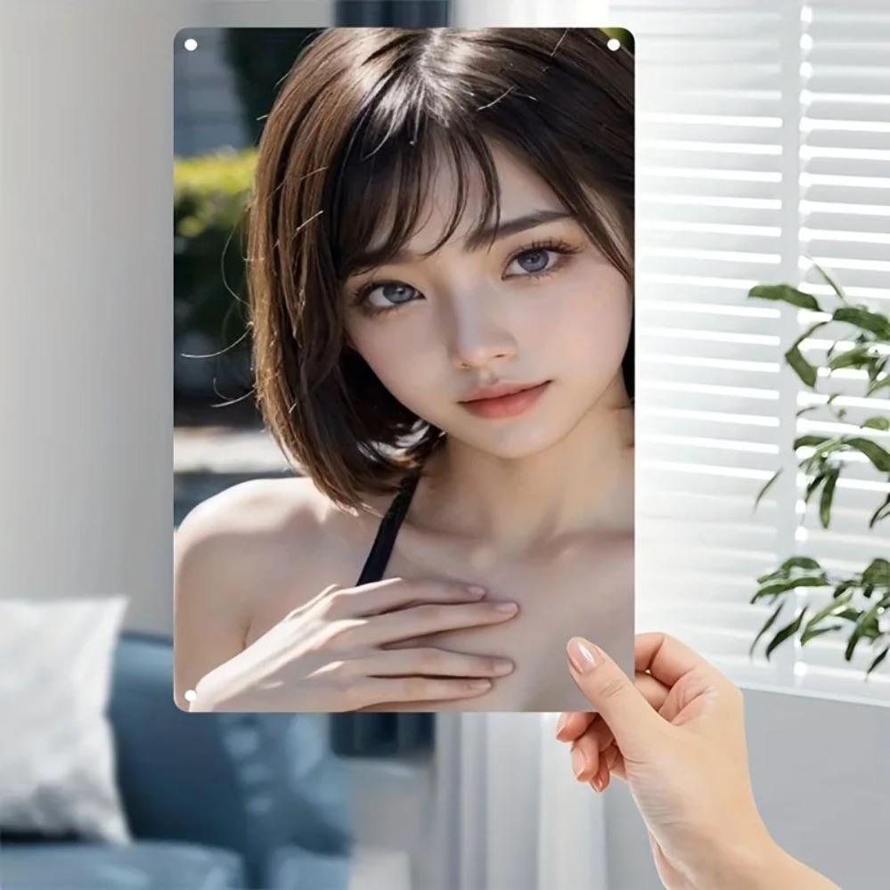 Anime Iron Wall Art Sign, Metal Female Portrait Decor for Home Bar Cafe Decor