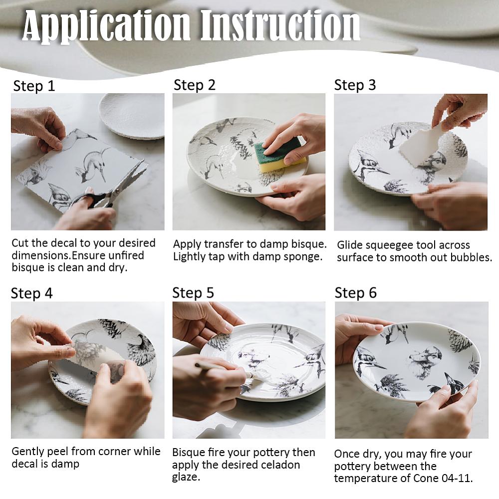 Paper Ceramic Decals Pottery Ceramics Clay Transfer Paper Underglaze Flower Paper Bird 520x370mm Pattern: 48x33mm
