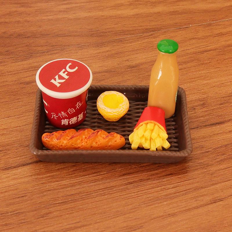 Miniature Dollhouse Food Set: Burger, Cola, Fries, Egg Tart & Plate