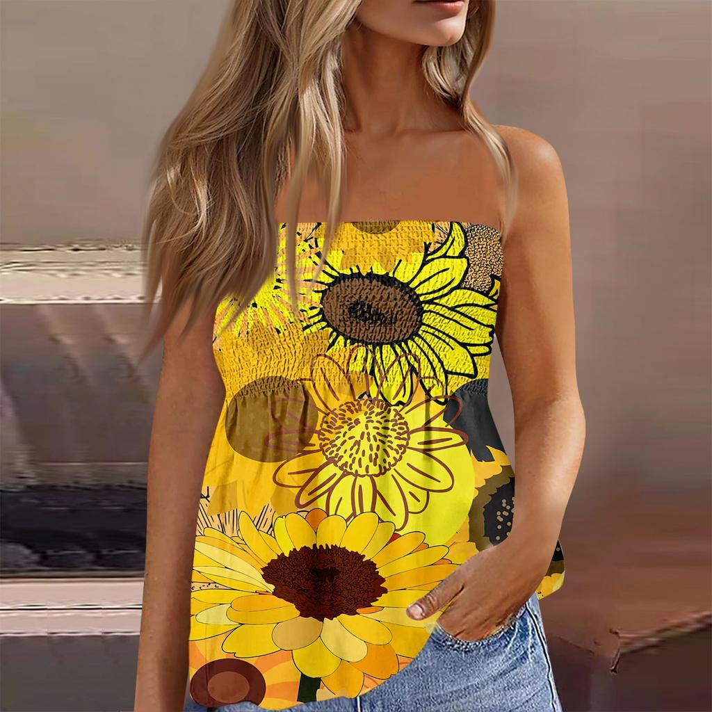Tube Tops For Women,Cute Sexy Off Shoulder  Print Sleeveless T-Shirt