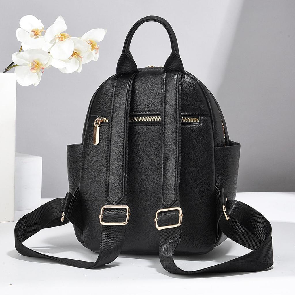 NICOLE DORIS Mini Black & Women's Backpack, Round, Small, Leather, Waterproof, Stylish, 2-Way, Cute, Anti-theft, Multi-Storage, Casual, Business,
