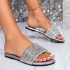 Large size flat-bottomed cool slippers women's summer new low-heeled rhinestone one-word drag casual open-toed women's slippers