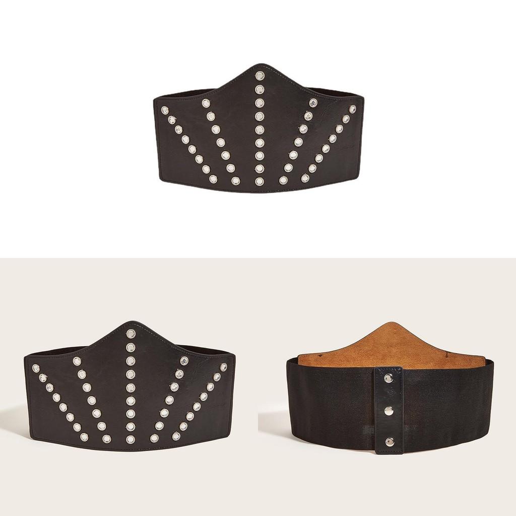 Decoration Diamond Round Retro Womens Faux Leather Belt With Wide Waistband