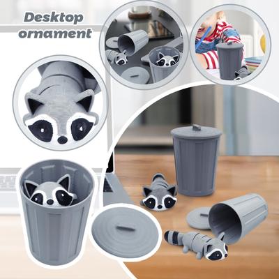3D Printed Raccoon Figurine, Movable Joints, 3.19 Inch Long, Gray And Black, With Storage Container