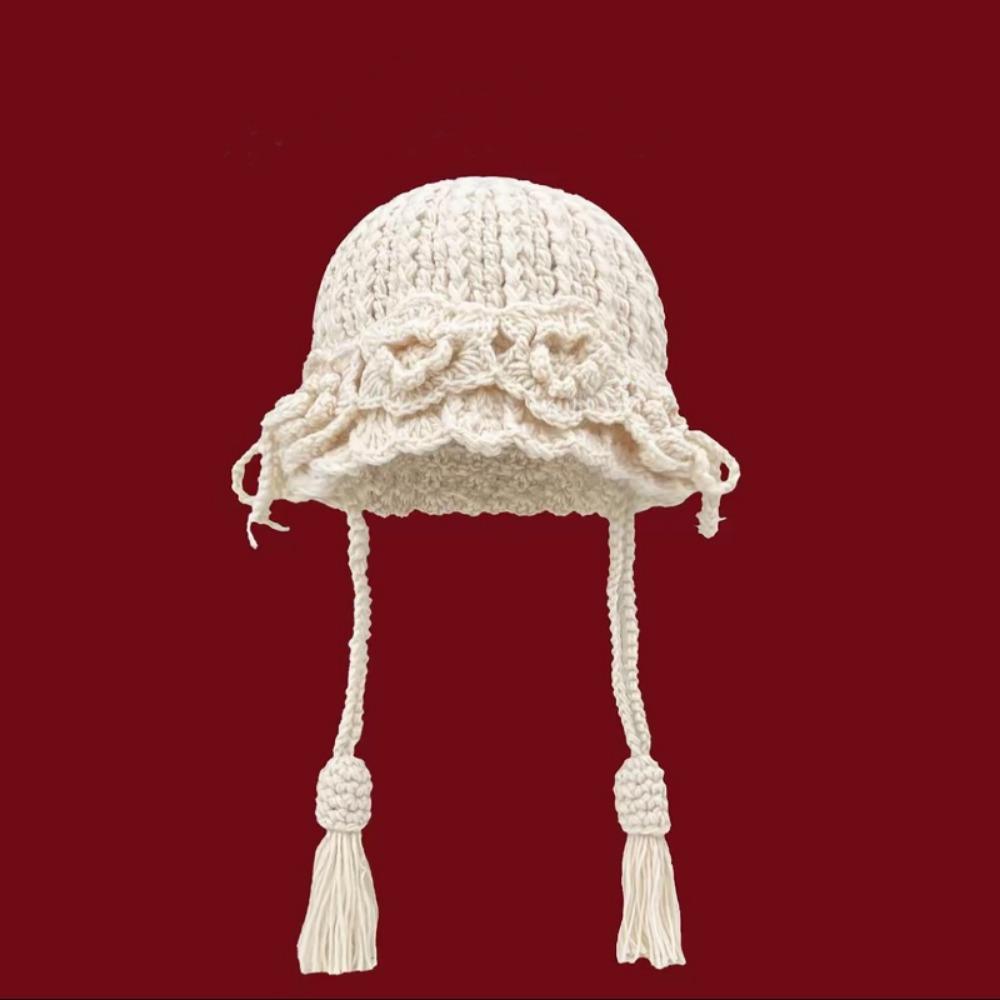 Ladies' Hats New Hand-Knitted Floral Braid Knit Hat for Women Retro Warm and Stylish Fringe Hat Trendy