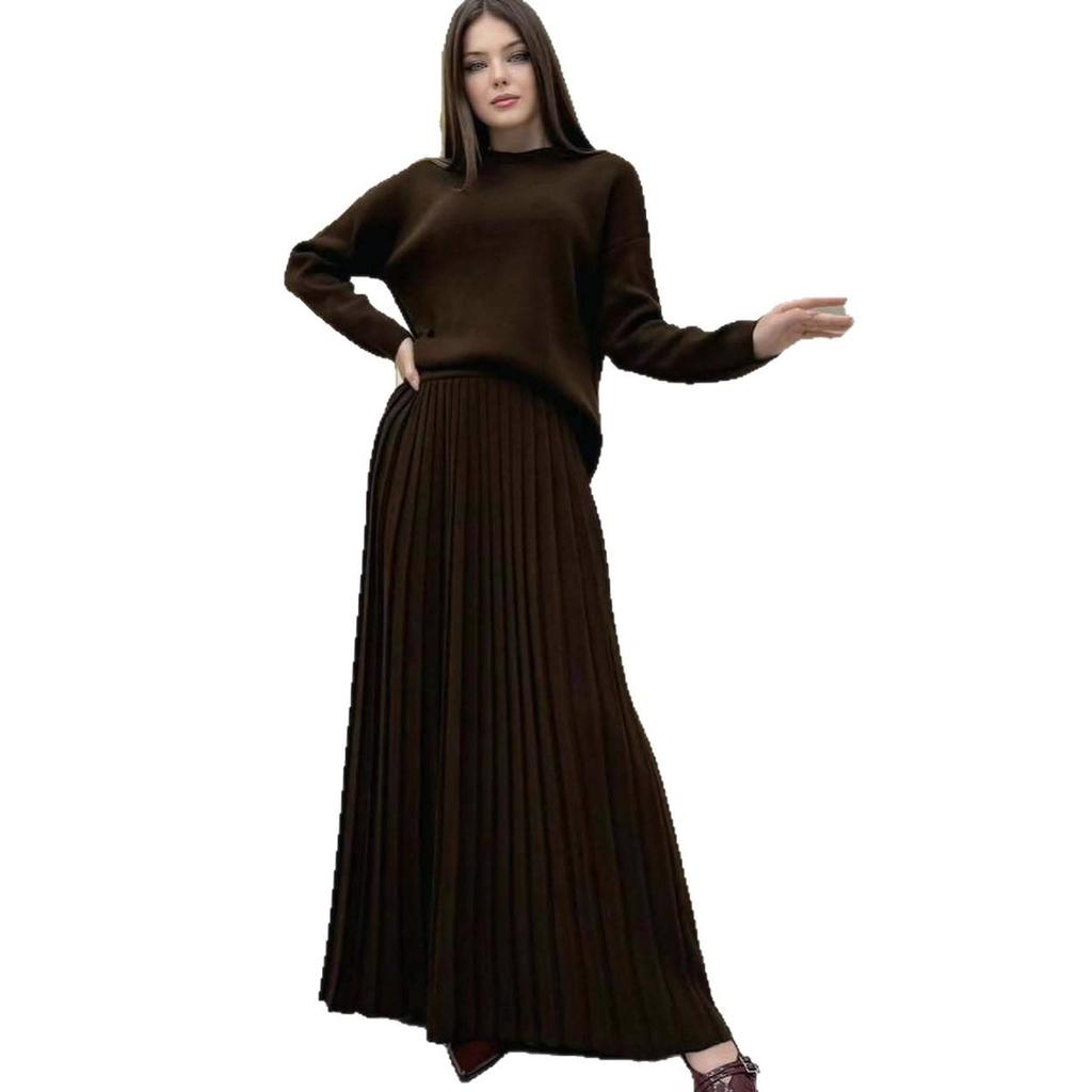Women's 2025 Autumn New Loose Knit Sweater and A-Line Skirt Set