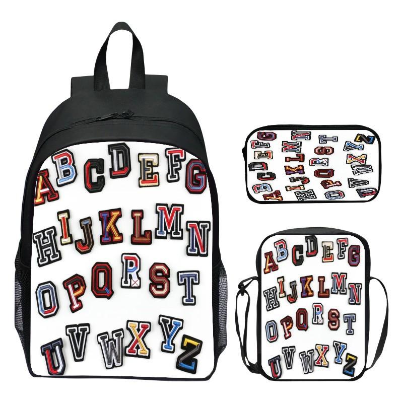 16 Inch Children's Backpack 3-piece Set Alphabet Lore Alphabet Legend Elementary School Backpack Shoulder Bag Pencil Case