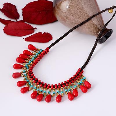 Bohemian Style Turquoise Hand Woven Short Necklace, Full of Sincere Jewelry, Water Droplet Pendant, Collarbone Chain