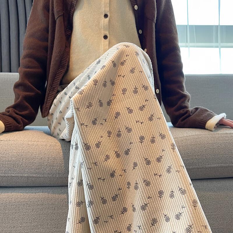 TonLion Women's 2024 Floral Corduroy Straight-Leg Casual Pants