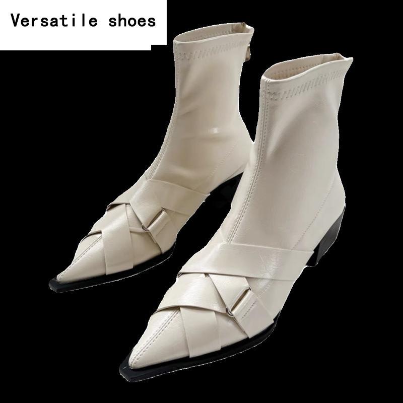 Sexy Pointed Toe Ankle Boots Low Heels Women Shoes Party Dress Elegant PU Leather Brand  New Chelsea Goth Pumps Botas Mujer