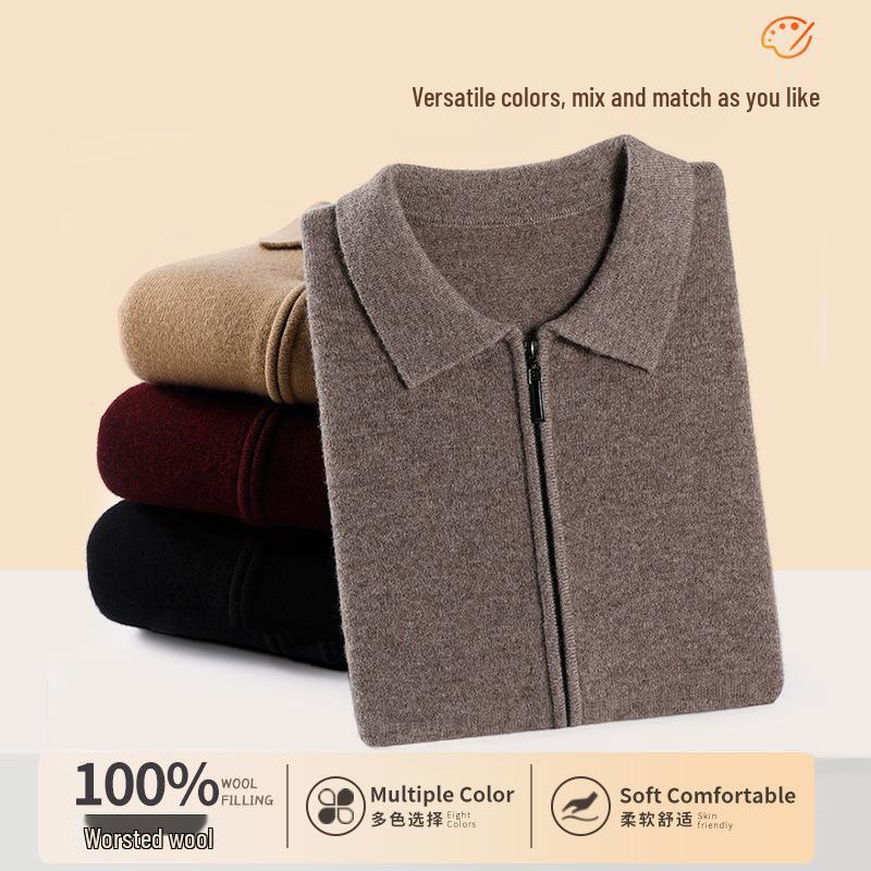 Men's Plus Size Trendy Turn-Down Collar Wool Cardigan Jacket – Casual Knitwear Fleece for Autumn/Winter