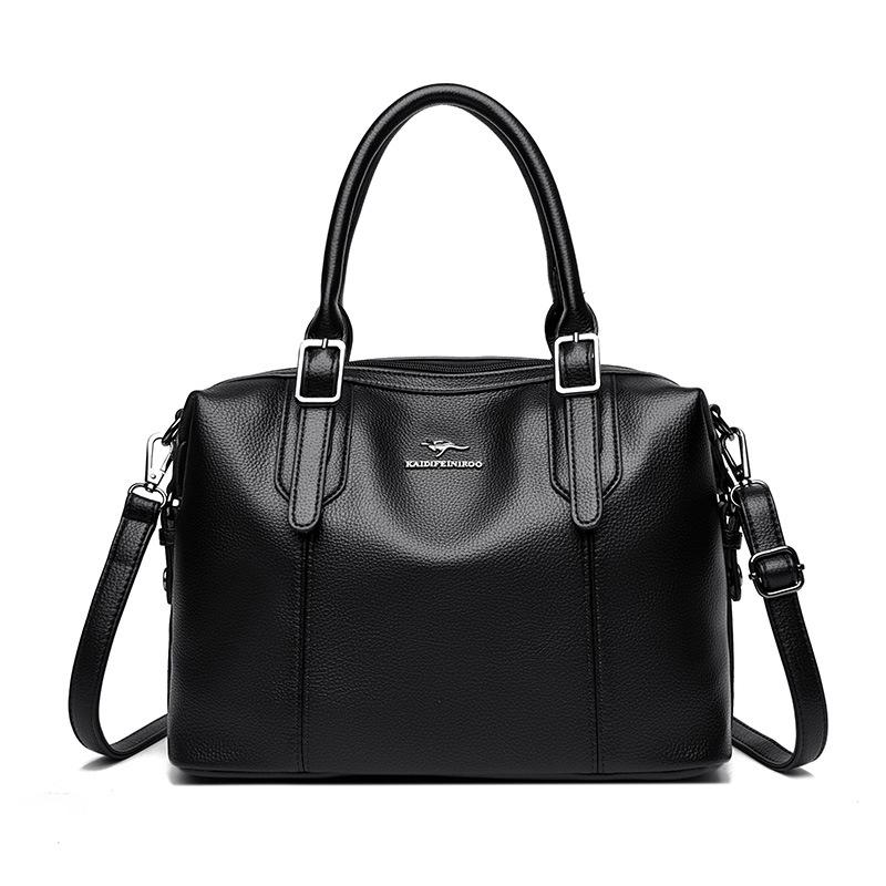 

Простая повседневная сумка-тоут из натуральной кожи для женщин большой вместимости чёрный