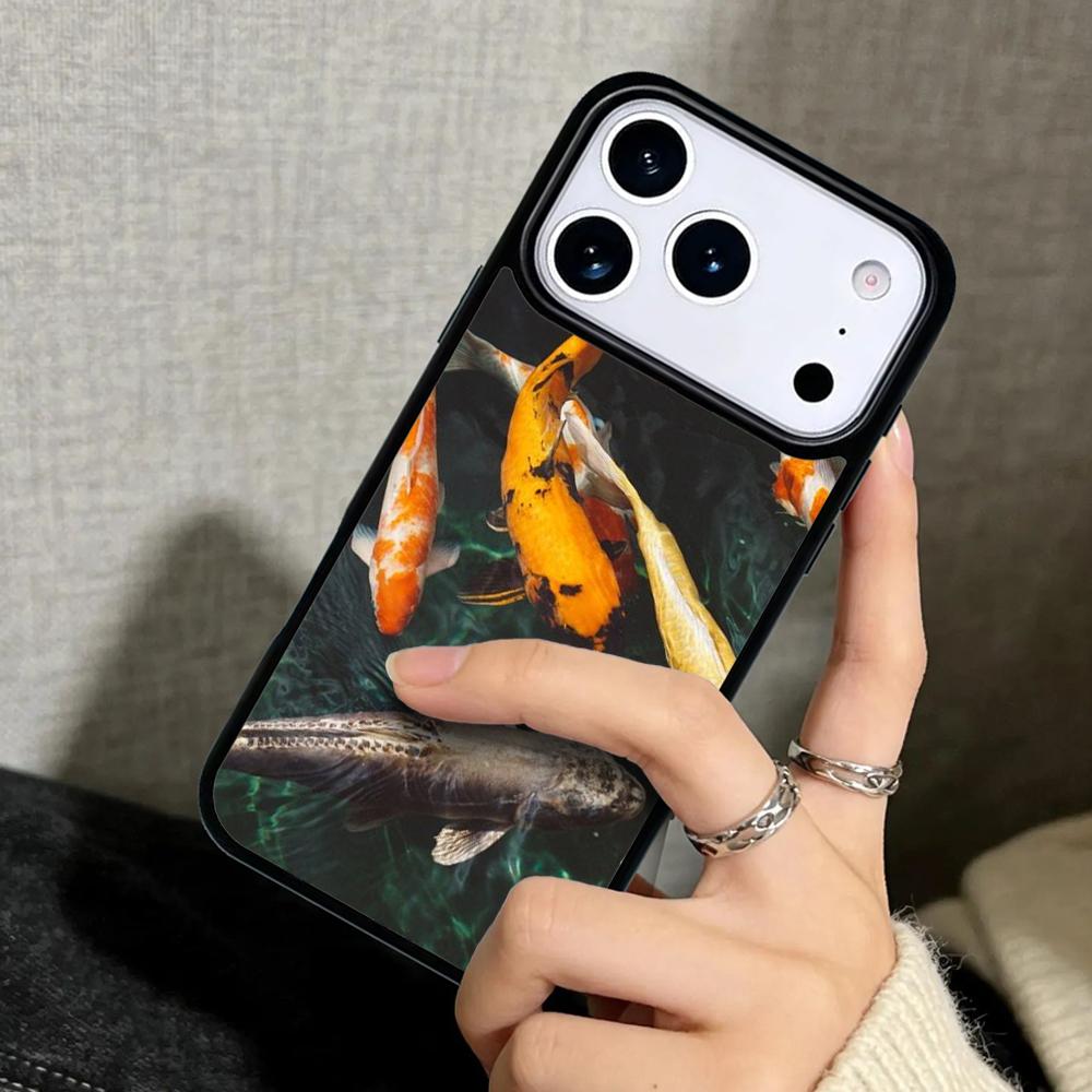 Coque Étui pour iPhone 17 Air 16 Pro Max 15 Plus 11 13 Mini 14 12 Housse Arrière Téléphone Poisson Koi Japonais