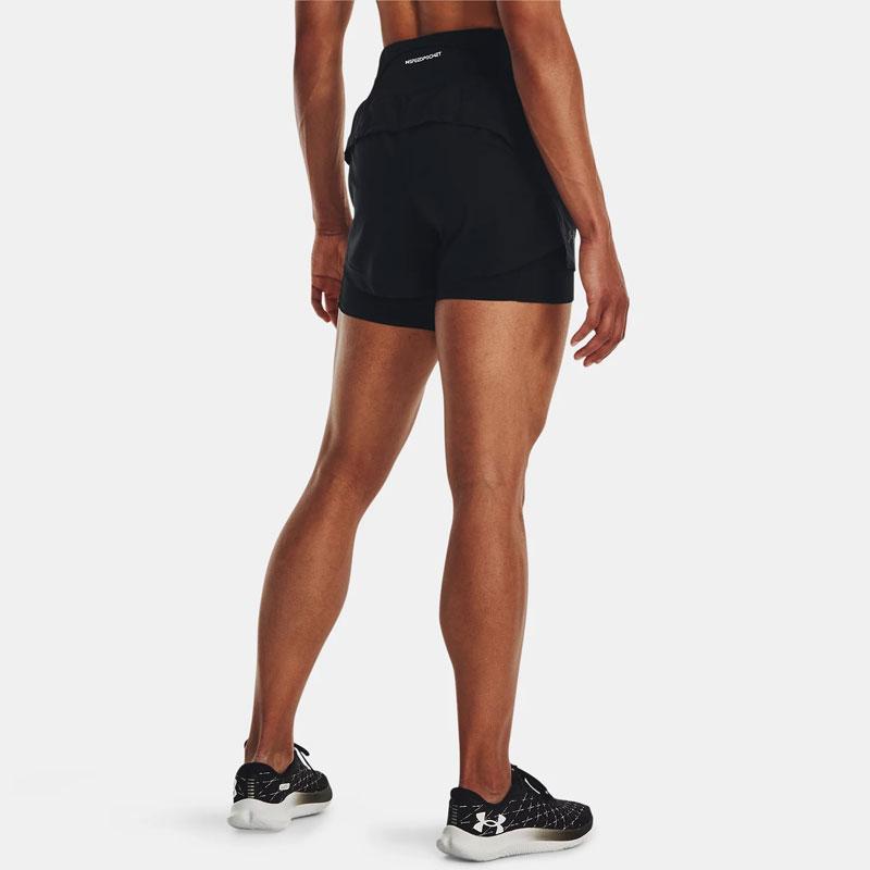 Under Armour Solid Color Elastic Waist 2-In-1 Running Shorts Women Bottoms Black 1376759-001