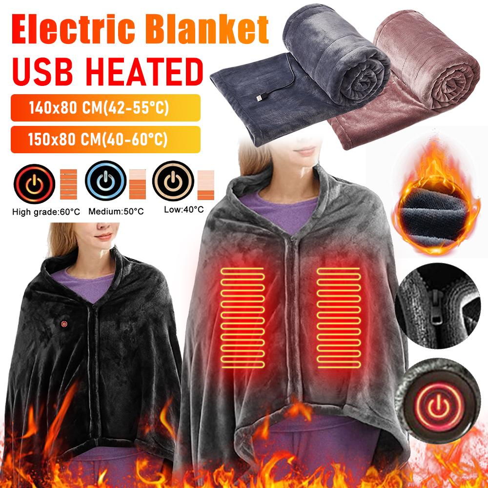 NEW Electric Heated Blanket Winter Warm Coral Velvet Blanket USB Heating Shawl Portable Body Warmer Blanket for Home Sofa Shawl