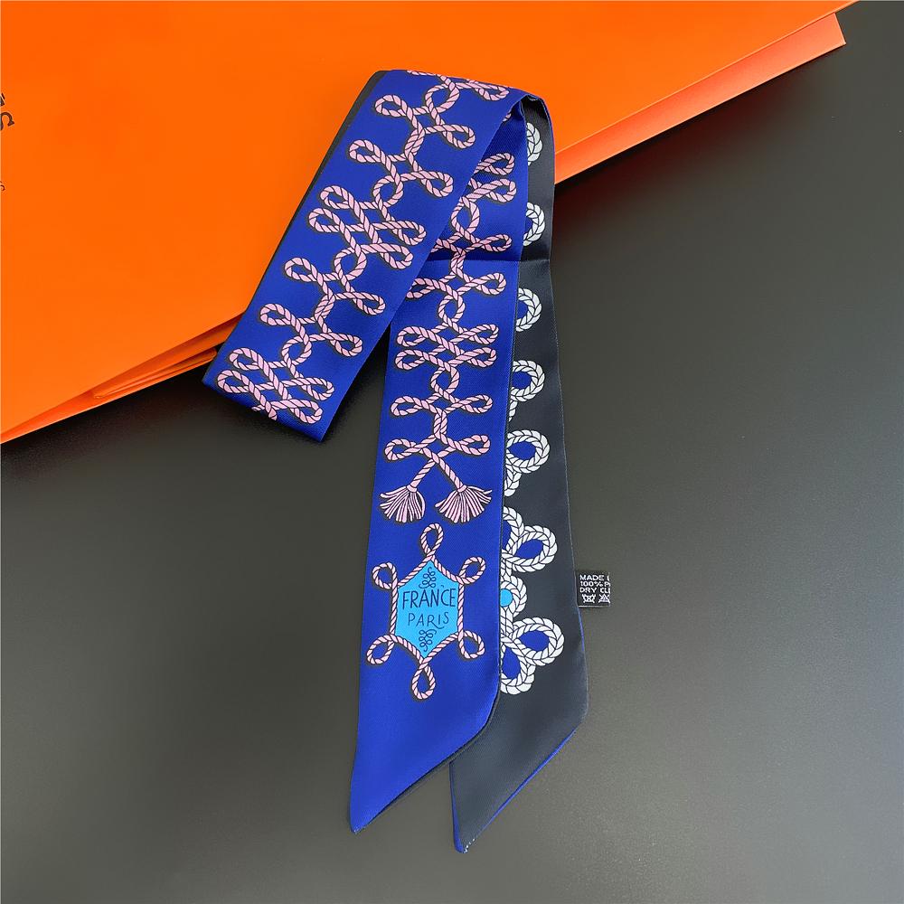 Fashion Women Hair Scarf 2024 New Brand Design Luxury Silk Scarf Fashion Print Headband Skinny Bag Scarves Neckerchief